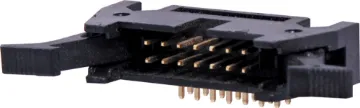 14 Pin Right Angle PCB Mount Locking Header Contact Resistance: 30M Ohm max @ 100mA DC
Insulator Resistance: 1000M Ohm @ 500V DC
Current Rating: 1 A
Contact Material: Gold plated brass
Housing: PBT & 30% Glass Fibre