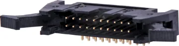 20 Pin Right Angle PCB Mount Locking Header Contact Resistance: 30M Ohm max @ 100mA DC
Insulator Resistance: 1000M Ohm @ 500V DC
Current Rating: 1 A
Contact Material: Gold plated brass
Housing: PBT & 30% Glass Fibre