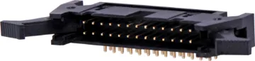 26 Pin Right Angle PCB Mount Locking Header Contact Resistance: 30M Ohm max @ 100mA DC
Insulator Resistance: 1000M Ohm @ 500V DC
Current Rating: 1 A
Contact Material: Gold plated brass
Housing: PBT & 30% Glass Fibre