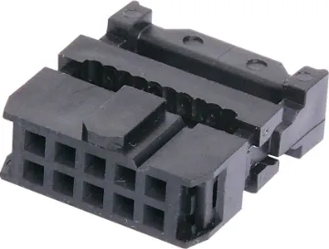 10 Pin IDC Cable Mounting Socket Contact Resistance: 30M Ohm max @ 100mA DC
Insulator Resistance: 1000M Ohm @ 500V DC
Current Rating: 1 A
Contact Material: Gold plated brass
Housing: PBT & 30% Glass Fibre
