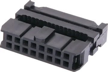 16 Pin IDC Cable Mounting Socket Contact Resistance: 30M Ohm max @ 100mA DC
Insulator Resistance: 1000M Ohm @ 500V DC
Current Rating: 1 A
Contact Material: Gold plated brass
Housing: PBT & 30% Glass Fibre