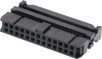26 Pin IDC Cable Mounting Socket Contact Resistance: 30M Ohm max @ 100mA DC
Insulator Resistance: 1000M Ohm @ 500V DC
Current Rating: 1 A
Contact Material: Gold plated brass
Housing: PBT & 30% Glass Fibre