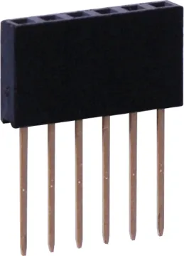6 Pin 11mm Stackable Header Socket As used with Arduino development boards.
Gold plated contacts. 2.54mm spacing. Height is measurement of plastic surround in mm. 
Oupiin series 2044.