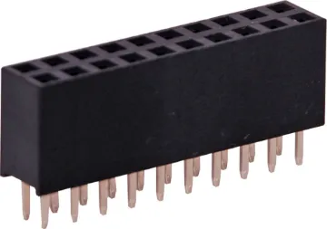 2 x 10 Pin 8.5mm Header Socket As used with Arduino development boards. Gold plated contacts. 2.54mm spacing. Height is measurement of plastic surround in mm. 
Oupiin series 2044.
