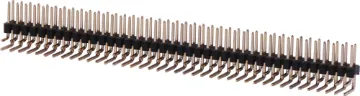 40 Way x 2 90 degree Header Pin Strip Single and dual row models available in straight or 90 deg. pin types. Both have 2.54mm pin spacing. Gold Plated Contacts