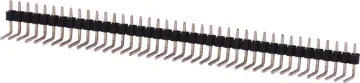 40 Way 90 degree Header Pin Strip Single and dual row models available in straight or 90 deg. pin types. Both have 2.54mm pin spacing. Gold Plated Contacts