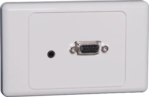 Plug Connection Type VGA Plates are designed for use with premade VGA cables, reducing on-site installation time. No cable termination required! Wallplate fitted with HD9 female VGA connector & 3.5mm audio on the front and rear of wallplate. Also fitted w