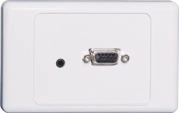 VGA + 3.5mm audio Wallplate - Plug Connections Wallplate fitted with with a HD9 female VGA connector and 3.5mm audio. Supplied with two facia covers to suit your decor.