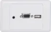 Wallplate fitted with VGA, 3.5mm audio &amp USB connector. Rear connections are via screw terminals. Supplied with two facia covers to suit your decor.