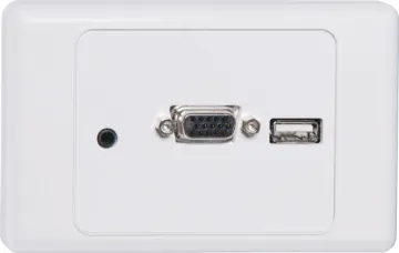 VGA Wallplate - Screw Connections Wallplate fitted with VGA, 3.5mm audio & USB connector. Rear connections are via screw terminals. Supplied with two facia covers to suit your decor.