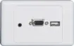 Wallplate fitted with VGA, 3.5mm audio &amp USB connector. Rear connections are via back to back plugs. Supplied with two facia covers to suit your decor.