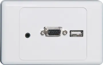 VGA Wallplate - Plug Connections Wallplate fitted with VGA, 3.5mm audio & USB connector. Rear connections are via back to back plugs. Supplied with two facia covers to suit your decor.