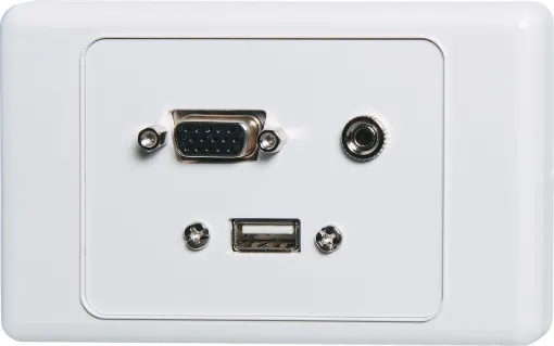 Flylead Wallplate fitted with VGA, 3.5mm audio &amp USB Type A. Supplied with two facia covers to suit your decor.