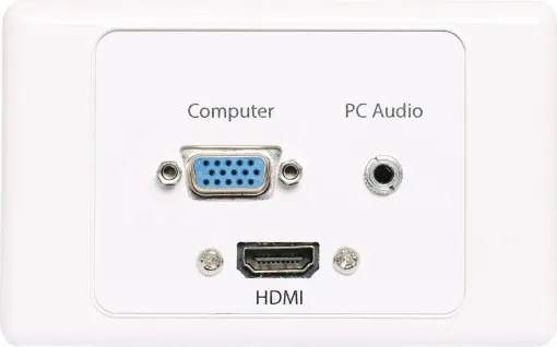 Flylead Wallplate fitted with VGA, 3.5mm audio &amp HDMI. Supplied with two facia covers to suit your decor.