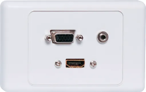 Flylead Wallplate fitted with VGA, HDMI and 3.5mm audio. Supplied with two facia covers to suit your decor.