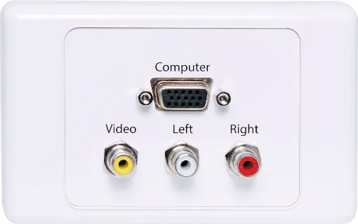 Flylead Wallplate fitted with HD9 female VGA and three RCA connections. Supplied with two facia covers to suit your decor.
