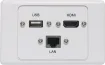 Wallplate fitted with RJ45 Cat6, USB Type A & HDMI connections. 150mm fly leads on rear. Supplied with two facia covers to suit your decor. 