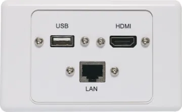 RJ45 Cat6, USB Type A & HDMI Fly Lead Wallplate Wallplate fitted with RJ45 Cat6, USB Type A & HDMI connections. 150mm fly leads on rear. Supplied with two facia covers to suit your decor.