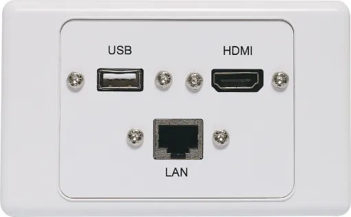 Wallplate fitted with RJ45 Cat6, USB Type A & HDMI connections. 150mm fly leads on rear. Supplied with two facia covers to suit your decor. 