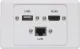 RJ45 Cat6, USB Type A & HDMI Fly Lead Wallplate Wallplate fitted with RJ45 Cat6, USB Type A & HDMI connections. 150mm fly leads on rear. Supplied with two facia covers to suit your decor.