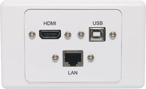 Wallplate fitted with RJ45 Cat6, USB Type B & HDMI connections. 150mm fly leads on rear. Supplied with two facia covers to suit your decor. 