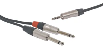 1.5m 3.5mm TRS Plug to 6.35mm TS Plug Y Cable These professional low noise audio cables are exceptional quality and value. Made from highly durable materials and REAN® connectors.