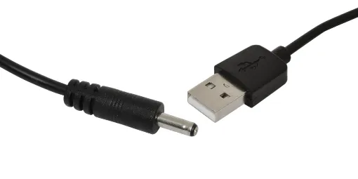 A black 1m lead with a 1.35mm DC plug to a USB type 'A' plug.