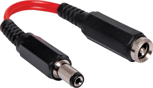 A black 0.1m lead with a 2.1mm plug to 2.1mm socket with the polarity reversed.