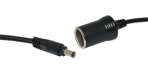 Adapts 2.1mm DC outlet to car accessory socket. Ideal for powering auto compressor from jump starter or portable battery pack.