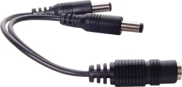 0.2m 2.1mm DC Socket to Dual DC Plug Cable A black 2m, 2.1mm DC Lead consisting of 2 sockets to 2 plugs.