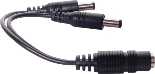 A black 2m, 2.1mm DC Lead consisting of 2 sockets to 2 plugs.