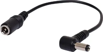 2.1mm DC Socket to 2.1mm 90 Deg. Plug Lead 2.1mm Socket to 2.1mm right angle (90°) plug cable. Allows you to connect power to equipment with limited rear space behind equipment. Minimises cable strain and plug damage in tight spaces.