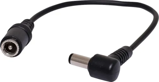 2.5mm Socket to 2.5mm right angle (90°) plug cable. Allows you to connect power to equipment with limited rear space behind equipment. Minimises cable strain and plug damage in tight spaces.