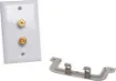 Plastic wallplate fitted with gold plated binding posts for speaker connect points.