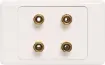 Wall plate with high quality gold plated binding posts.
Accepts either banana plugs or bare wire.
Supplied with dual covers