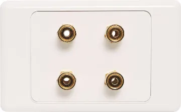 4 x Binding Post Speaker Wallplate Wall plate with high quality gold plated binding posts.
Accepts either banana plugs or bare wire.
Supplied with dual covers