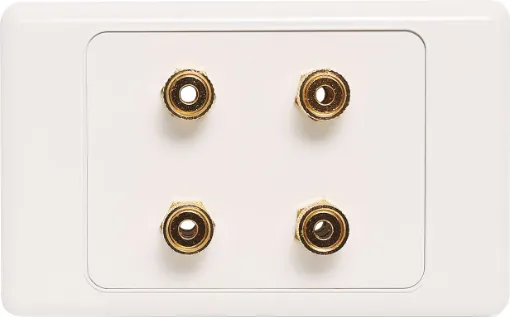Wall plate with high quality gold plated binding posts.
Accepts either banana plugs or bare wire.
Supplied with dual covers