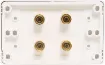 Wall plate with high quality gold plated binding posts.
Accepts either banana plugs or bare wire.
Supplied with dual covers