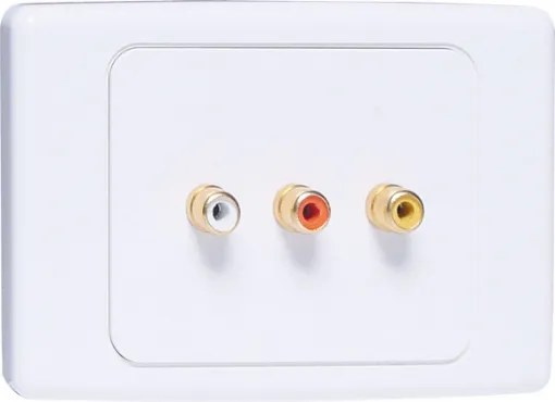 Quality Clipsal 2000 and HPM Excel series wall plates with gold plated RCA sockets.