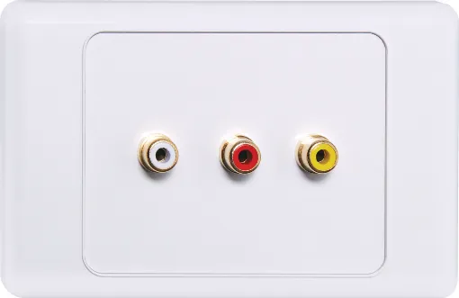 Quality Clipsal 2000 and HPM Excel series wall plates with gold plated RCA sockets.