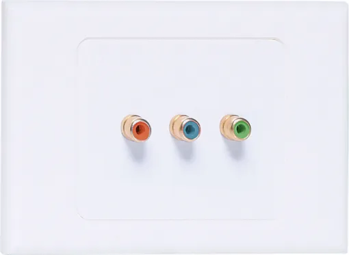 Plastic wallplate fitted with gold plated RCA sockets for AV applications. Screw terminals on rear.