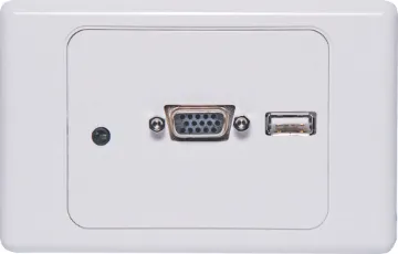 VGA / USB Plug Connection Clipsal 2000 Wallplate Plug Connection Type plates are designed for use with premade cables, reducing on-site installation time. No cable termination required! Wallplate fitted with HD9 female VGA connector, USB type A &  3.5mm audio on the front and rear of wallplate. Also fit