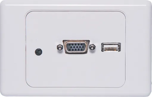 Plug Connection Type plates are designed for use with premade cables, reducing on-site installation time. No cable termination required! Wallplate fitted with HD9 female VGA connector, USB type A &  3.5mm audio on the front and rear of wallplate. Also fit