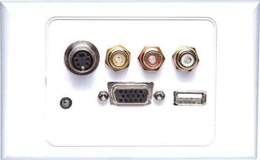 Fitted with a combination of "back to back" connectors and screw terminals. VGA connector &amp 3.5mm audio are via screw terminals. All other connections (RCA, S-Video &amp USB Type A) are "back to back".