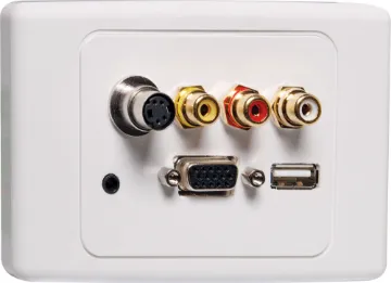 AV / USB Screw Connection Clipsal 2000 Wallplate Fitted with a combination of "back to back" connectors and screw terminals. VGA connector & 3.5mm audio are via screw terminals. All other connections (RCA, S-Video &ampamp USB Type A) are "back to back".