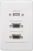 Plug Connection Type VGA Plates are designed for use with premade VGA cables, reducing on-site installation time. No cable termination required! Wallplate fitted with 2 x HD9 female VGA connector & USB type A on the front panel and rear flyleads. 

VGA 