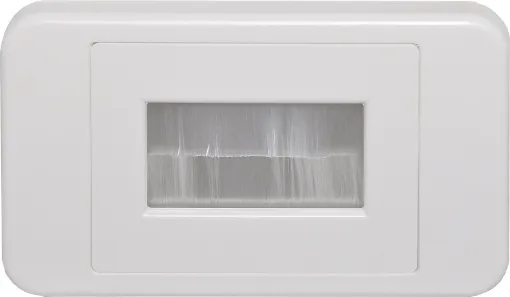 Slim profile for fitting behind cabinets. Brush plate for cable entry through walls etc. 
