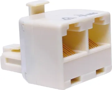 RJ45 Plug to 2 x RJ45 Sockets 8P8C Telephone Adapter Two devices with modular plugs can be connected to one modular socket using these modular double adaptors. Wiring configuration is straight-thru.