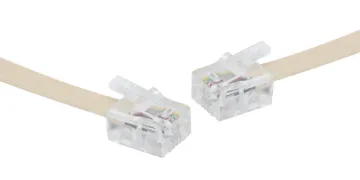 2m RJ14 Plug to RJ14 Plug Ivory Telephone Cable 	 Standard 4 core telephone lead to connect your phone to a wall socket. Fitted with a 6P4C RJ14 modular plug at each end. Straight through connections. 2 metre length.