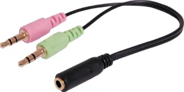 0.15m 3.5mm TRRS Socket to 2 x 3.5mm Stereo Plug Cable 3.5mm Stereo plug - 2 x 3.5mm socket (Y lead), 0.15m.